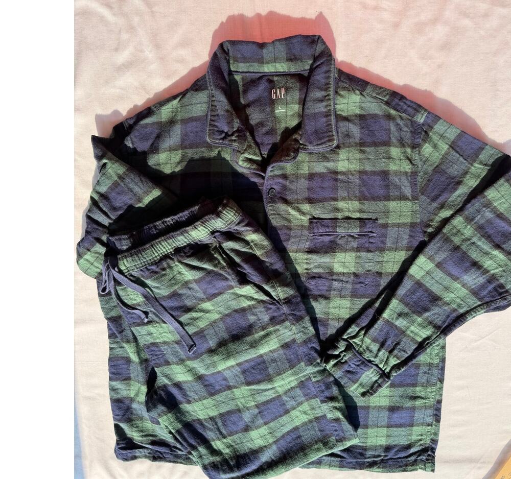 GAP 100% Cotton Green Navy Plaid Flannel Men's PJ Set L Gorpcore Cabin Core Cozy